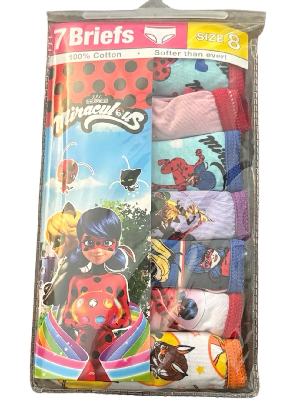 Miraculous Ladybug Girls' 7-Pack Cotton Briefs - Multicolor (Size 8)